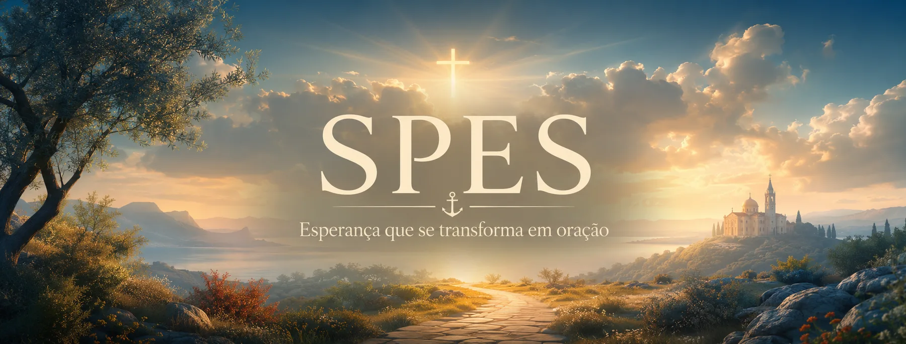 Cruz iluminada no horizonte ao amanhecer